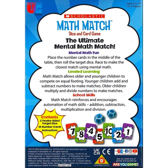 Scholastic Math Match Dice & Card Game Bonus Brainiac Game Included NEW!! - Picture 2 of 3